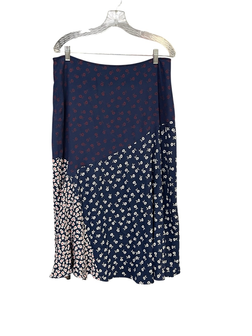 Talbots Floral Patchwork Skirt Women’s 12 Navy Red Blue Cottagecore Preppy